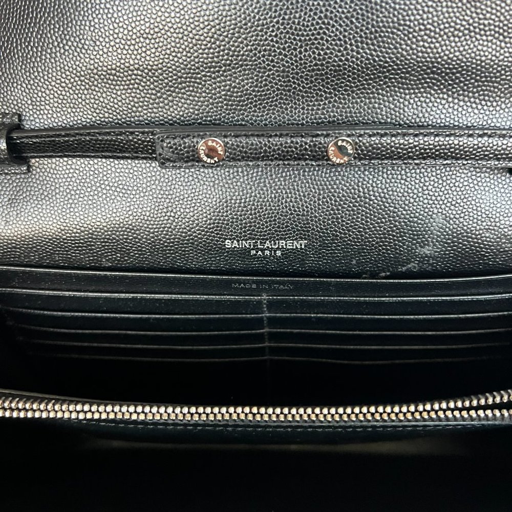 YSL Saint Laurent MONOGRAM CHAIN WALLET | BLACK GRAIN DE POUDRE EMBOSSED LEATHER - Picture 10 of 16